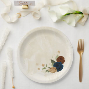 Terrakotta-Navy-Blumenhochzeit Pappteller