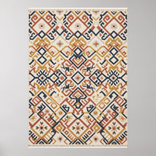 Terrakotta-Navy-Kilim-Geometrisches Muster Poster