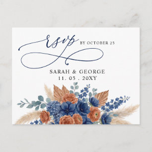Terrakotta-Navy-Pampas-Grün-Hochzeits-Rsvp Postkarte