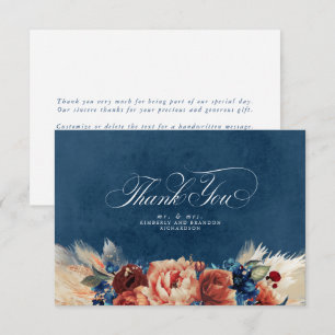 Terrakotta-Navyblau-Floral-Boho-Hochzeits-Dankesch Dankeskarte