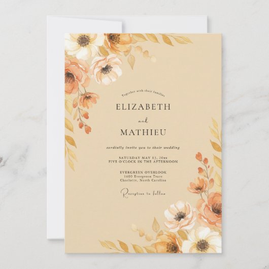 Terrakotta-Ocker-Blüten-Hochzeit Einladung (Vorderseite)