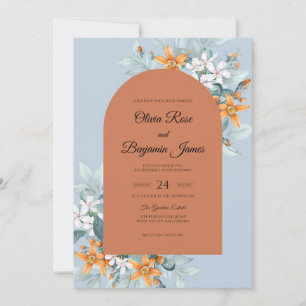 Terrakotta-Ocker-Blüten-Hochzeit Einladung