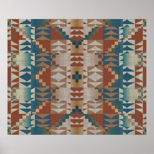 Terrakotta Orange Braun Türkis Blau Mosaik Kunst Poster