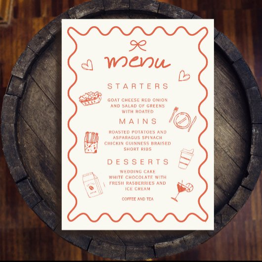 Terrakotta Orange Coquette Bow Spanisches Menü Einladung