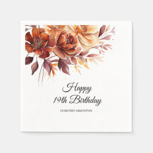 Terrakotta Orange Herbstblumen 19. Geburtstag Serviette