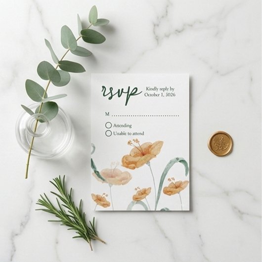 Terrakotta Orange & Salbei Grün Wasserfarbe-Blumen RSVP Karte