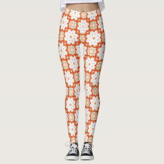 Terrakotta Orange & Salbeigrün Geometrisch Blumig Leggings