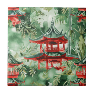 Terrakotta-Pagode Asiengarten Aquarell Fliese