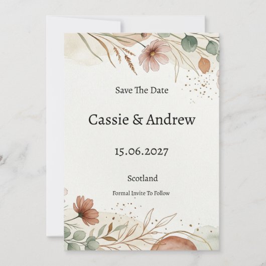 Terrakotta-Pampas-Hochzeit Save The Date (Vorderseite)
