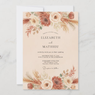 Terrakotta-Pampas-Weizen-Eukalyptus-Hochzeit Einladung