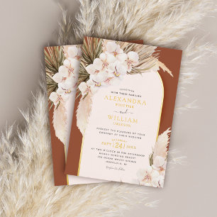 Terrakotta-Pampasgras-Blumen-Tropische-Hochzeit Folieneinladung