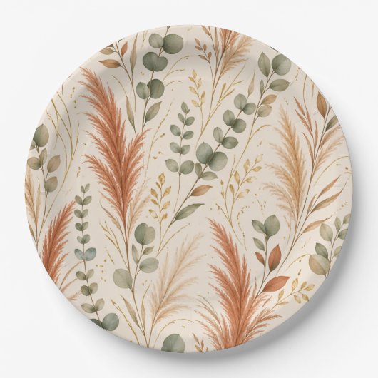 Terrakotta Pampasgras Eukalyptus Neutral Boho Pappteller (Vorderseite)