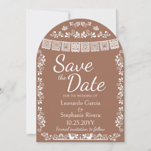 Terrakotta-Papel-Picado-Hochzeit-Save-the-Date-Tor Einladung