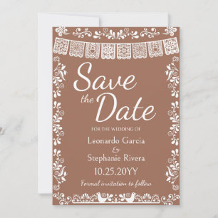 Terrakotta Papel Picado Hochzeit Terminankündigung Einladung