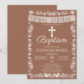 Terrakotta-Papel-Picado-Mädchen-Taufe Einladung (Vorne/Hinten)