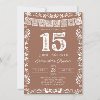 Terrakotta-Papel-Picado-Quinceañera-15.-Geburtstag Einladung