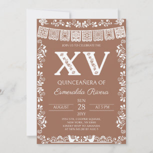 Terrakotta-Papel-Picado-Quinceañera-XV-Geburtstag Einladung