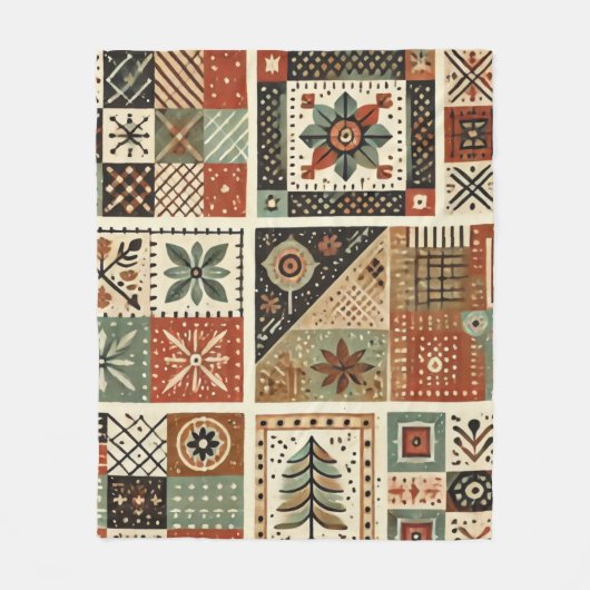 Terrakotta-Patchwork-Quilt Rustikal Retro Vintage Fleecedecke (Vorderseite)