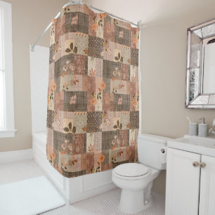Terrakotta Patchwork-Quilt Rustikale Blumen Retro Duschvorhang