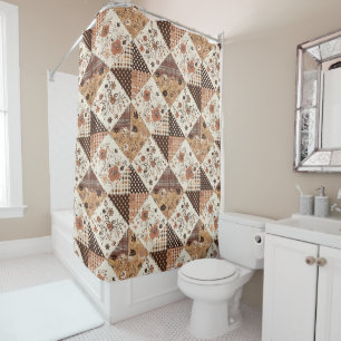 Terrakotta Patchwork-Quilt Rustikale Blumen Retro Duschvorhang