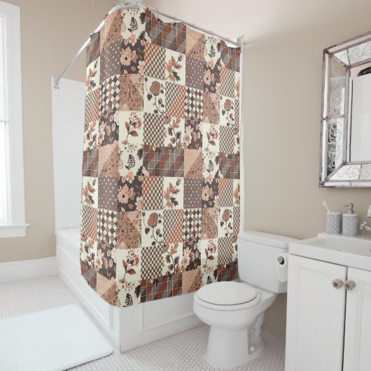 Terrakotta Patchwork-Quilt Rustikale Blumen Retro Duschvorhang (Beispiel)