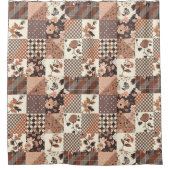 Terrakotta Patchwork-Quilt Rustikale Blumen Retro Duschvorhang (Vorderseite)