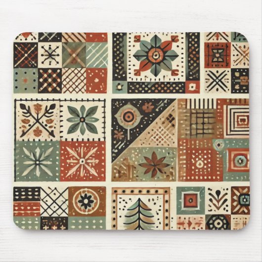 Terrakotta-Patchwork-Quilt-Rüstikale Blumen-Schrei Mousepad (Vorne)