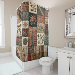 Terrakotta-Patchwork-Quilt rustikale Retro-Blumen Duschvorhang