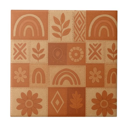 Terrakotta-Patchwork-Quilt Rustikales Landhaus Flo Fliese (Vorderseite)