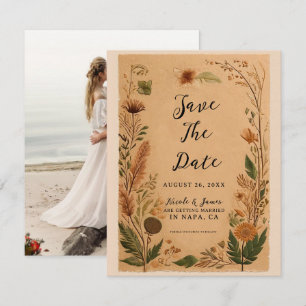 Terrakotta Pfirsich gepresste Blumen Boho Hochzeit Einladung