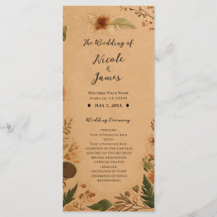 Terrakotta-Pfirsich-gepresste Blumen Boho-Hochzeit Programm