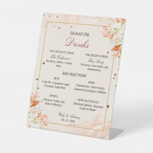Terrakotta-Pfirsich-Magie Florale Signature-Drinks Sockelschild