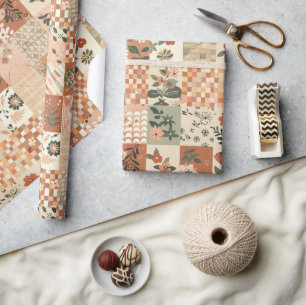 Terrakotta-Pfirsich-Quilt Earthy Gingham Cottageco Geschenkpapier