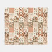 Terrakotta-Pfirsich-Quilt-Patchwork-Gingham-Blumen Fleecedecke (Vorderseite (Horizontal))