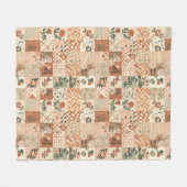 Terrakotta-Pfirsich-Quilt-Patchwork-Gingham-Blumen Fleecedecke (Vorderseite (Horizontal))