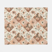 Terrakotta-Pfirsich-Quilt-Patchwork-Gingham-Blumen Fleecedecke (Vorderseite (Horizontal))