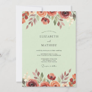 Terrakotta-Pistazien-Blüten-Hochzeit Einladung