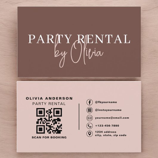 Terrakotta-QR-Code-Partyverleih Modern Visitenkarte