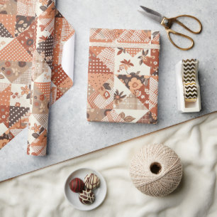 Terrakotta-Quilt-Gingham-Cottagecore-Blumenmuster Geschenkpapier