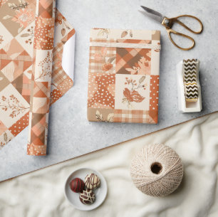 Terrakotta-Quilt-Gingham-Cottagecore-Blumenmuster Geschenkpapier