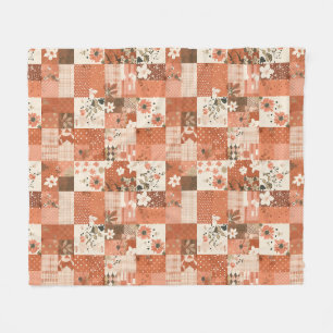 Terrakotta-Quilt-Patchwork-Gingham-Cottagecore Fleecedecke
