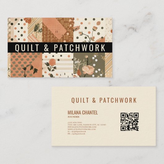 Terrakotta-Quilt-Patchwork-Handmade-Kleidung Visitenkarte (Vorne/Hinten)