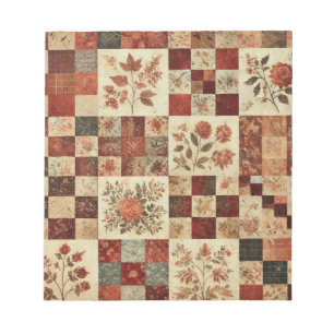 Terrakotta-Quilt und Patchwork Farbige Blumenmuste Notizblock