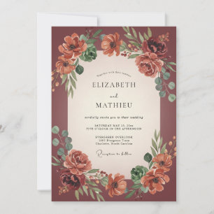 Terrakotta-Ranunculus-Staub-Eukalyptus-Hochzeit Einladung