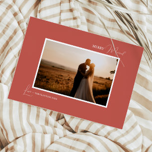 Terrakotta Retro Minimalist Merry Married Foto Feiertagskarte