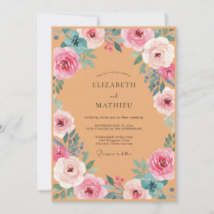 Terrakotta-Rosa-Rosen-Hochzeit Einladung