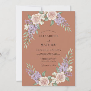 Terrakotta-Rosé-Blütenromanze Hochzeit Einladung