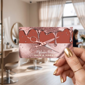 Terrakotta-Roségold-Glitter-Drip-Schere Visitenkarte