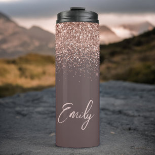 Terrakotta-Roségold-Rosa-Glitter-Monogramm Thermosbecher