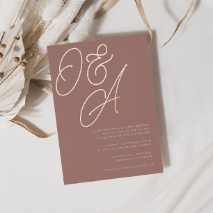 Terrakotta Roségold-Schriftmonogramm-Hochzeit Folieneinladung